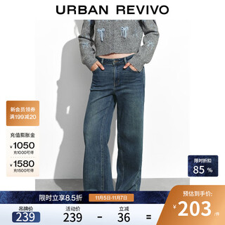 Ur2025 new winter women's casual denim washed wide-leg fleece denim trousers uyy850268 blue 27