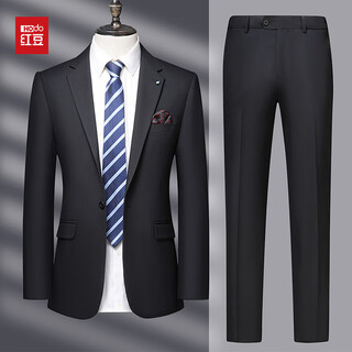 Red bean suit men's 2025 new autumn and winter suit men's wedding groom's banquet one-button suit black m 170
