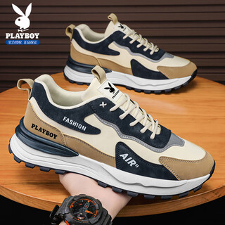 Playboy (playboy) shoes men's shoes 2025 autumn and winter dad shoes men's thick-soled fashion sports running shoes khaki 42