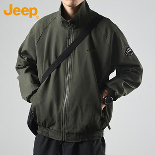 Jeep (jeep) jacket men's autumn and winter jacket men's loose trendy handsome stand-up collar casual clothes men's military green xl