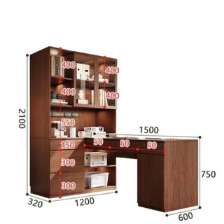 Aluminum alloy corner desk bookcase integrated floor-standing side storage student home living room bedroom desk customization 1.2*1.5*2.1 corner desk cabinet