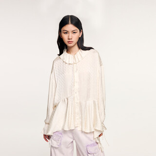 Uooyaa/wuya 2025 winter new style fantasy city ruffled jacquard shirt beige s