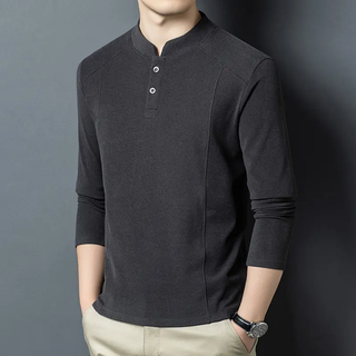 High-end version of autumn and winter double-sided german velvet bottoming shirt men's henry collar trendy long-sleeved t-shirt stand-up collar sweatshirt gray l recommended weight 120-130jin jin equals 0.5 kg