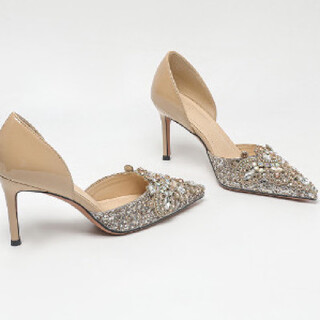 Missfound white wedding shoes summer high heels main wedding dress niche high-end sense 2024 new nude sequins 8cm 36
