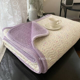 Double-sided pure cotton, one side velvet and one side cotton bed cover, baby blanket, thickened bed sheet, quilted cotton plus velvet quilting, velvet violet bed sheet, 200x220cm bed cover + 2 pillowcases