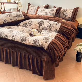 Mercury series 2025 new french milk velvet bed cover four-piece set autumn and winter thickened warm coral velvet quilt cover sheet sheet fragrant fallen leaves - highlights sheet model 1.5 four-piece set - quilt cover 200x230