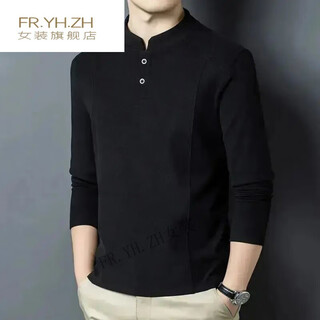 Fr.yh.zh xuexi clothing store men's autumn and winter double-sided german velvet bottoming shirt men's henry collar long sleeve stand collar sweater fashion si23 black er5si m 90-115jin jin is equal to 0.5 kg