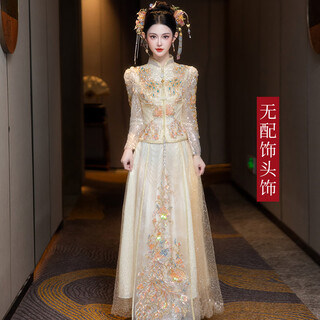 Roar uthaug champagne show and wedding dress 2025 bride new wedding china clothing heavy industry ladies toast wear champagne colored glass s