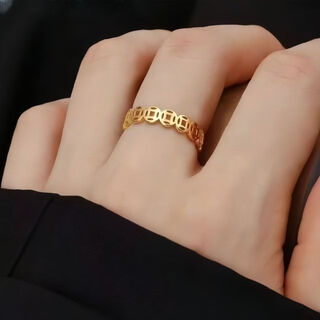 The hollow design of the copper coin gold ring is exquisite and eye-catching, good luck for daily wear, showing style and aura, versatile and non-fading. simple gold coin ring 1 piece, adjustable size.