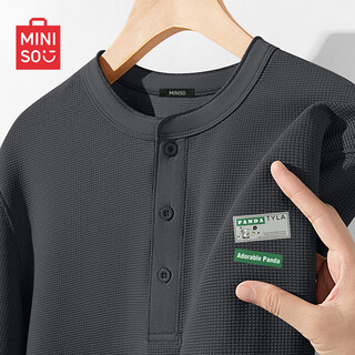 Miniso premium t-shirt men's waffle long-sleeved bottoming shirt men's design henley collar top autumn t-shirt z dark gray m