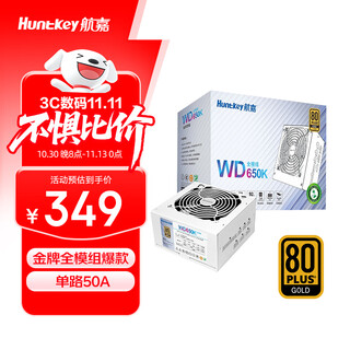 航嘉（Huntkey）WD650K全模组 金牌650W电脑电源皓月白（80PLUS金牌/单路50A/全电压/LLC+SR+DC-DC/智能温控）