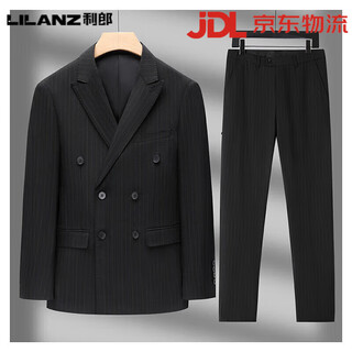 Lilanz new men's suit double-breasted groom's suit business suit formal dress 5166 black two-piece suit rear slit s 165 size 80-100 jin jin is equal to 0.5 kg
