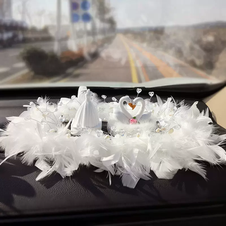 Yusenyi car ornaments goddess decoration ornaments in-car swan center console perfume creative car feather 9-double swan flower white diamond mink fur bottom + wedding dress party + white heart double layer large