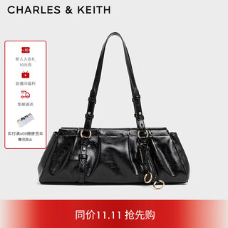 CHARLES&KEITH25冬新品复古包挂腋下包法棍包饺子包CK2-30671819 Black黑色 M
