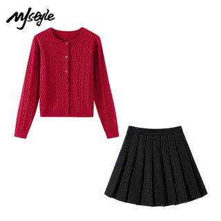 Mj style twist cardigan short skirt suit for women early autumn 2025 new high-end sweater pleated skirt complete set