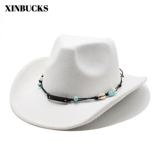 Xinbucks western cowboy hat ethnic style top hat tibetan style casual hat jazz hat stage props felt hat white suitable for 55-58cm