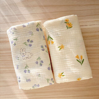 Others 2 pack thin baby gauze blanket pure cotton wrap absorbent gauze towel spring and summer cotton quilt bath towel 2 pieces purple rabbit + small yellow flower gauze towel organic cotton 1 piece 90x100cm