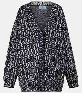 Prada luxury women's jacquard wool knitted cardigan blue 20 | 48 it