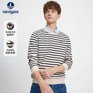 Navigare italian small sailing ship 25 autumn and winter new men's fake two-piece striped sweater shirt collar sweater 1144015314