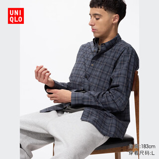 Uniqlo men's and women's high quality long-staple cotton plaid shirt long-sleeved shirt casual cotton 25 autumn and winter 480651 08 dark gray l /175/100a