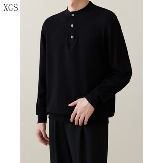 Jiangong autumn and winter men's new style 2025 henry collar simple sweater men's casual commuting sweater half-cardecked long sleeve inside black m