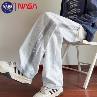 Nasa base casual pants men's spring and autumn american loose straight sweatpants men's workwear casual wide leg sports simple versatile pants light gray xl (recommended 125-150 jin jin equals 0.5 kg)