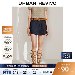 Ur2025 summer new women's retro college style casual pleated denim shorts uwm850136 indigo 25