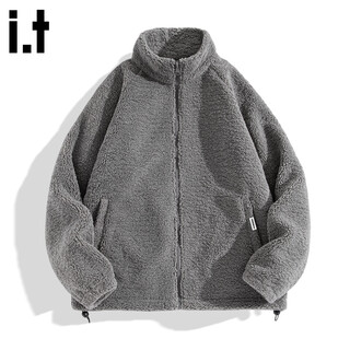 Fingercroxxit sherpa jacket men's 2025 autumn and winter thick casual fashion stand-up collar jacket gray xl