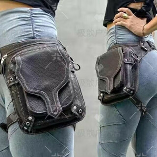 Tanbeiman knight leg bag retro style pu medieval punk waist bag motorcycle rider shoulder bag men's outdoor rivets black bag + shoulder strap