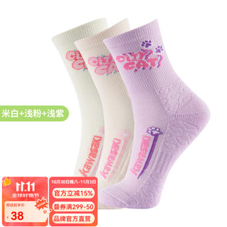 川崎运动中袜羽毛球袜加厚毛巾底跑步篮球吸汗跑步跳操跳绳女袜 K2F20-A6204（三双装） 白/粉/紫
