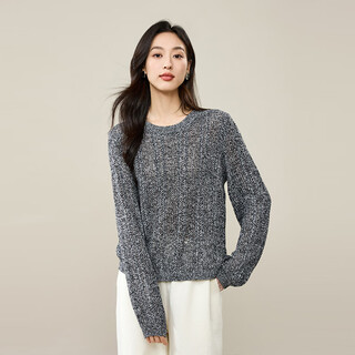 Ese-y yiyang sheep wool sweater women's 2025 autumn new round neck pullover sweater loose slimming lazy top floral gray s