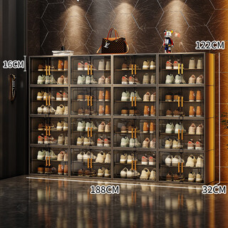 Shantou lincun shoe box storage box transparent shoe storage artifact shoe cabinet home door plastic shoe rack imitation acrylic shoe wall new thickened 4 columns 8 layers 64 grids - gray (places 64 pairs of large size shoes)
