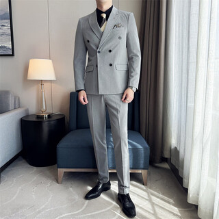 Less is more lilang suit men's three-piece business professional formal small suit korean style slim groomsman groomsman wedding light gray l