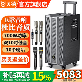 Bader h1887 ask nothing series outdoor k-sing audio square dance trolley bluetooth speaker internet celebrity live singing and playing and singing sound card all-in-one machine high power home karaoke h1887 dual microphones + 2 cqa professional microphones