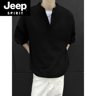 Jeep spirit american handsome henley collar sweater men's 2025 new autumn and winter lazy feeling old money style knitted sweater jacket black m