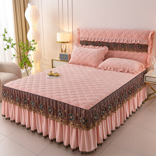 Lady laura fuanna produces european light luxury class a baby velvet quilted bed skirt single piece thickened milk coral velvet lace bed pink jade single bed skirt 120cm*200cm