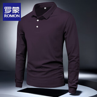 Romon polo shirt men's long-sleeved t autumn high count mercerized cotton spring and autumn men's bottoming lapel solid color outdoor cotton t-shirt purple xl weight 155-170jin jin equals 0.5 kg