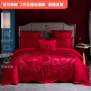 Mercury series home textiles na wedding four-piece set dahong 200s cotton newlywed bedding sixty-eight-piece wedding set pure cotton embroidered bed for longfeng baixi (red) 1.8m bed sheet eight-piece set