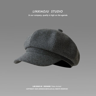 High-end gray wool beret for women, warm knitted hat scarf, fashionable multifunctional baseball cap, elegant fisherman, thickened woolen octagonal hat, one size fits all