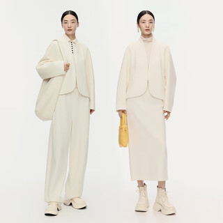 Aum easy suit 2025 winter new women's clothing temperament wool cotton light texture knitted jacket trousers half skirt white jacket s