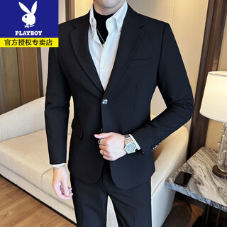 Playboy premium gray suit men spring and autumn 2025 slim plus size jacket british style gentleman professional wear business high-end suit black suit+trousers 4xl recommended 165-180jin jin is equal to 0.5 kg