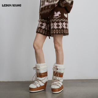 LEDIM WANG红标/雪境小马费尔岛休闲裤女25秋冬新款藏蓝色短裤 棕色（预售） S 【身高160-165，体重47.5-55】