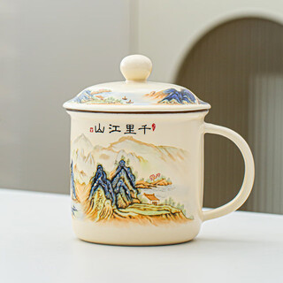 Chuwu imitation enamel mug large capacity ceramic milk tea cup boys and girls office creative coffee cup with cover