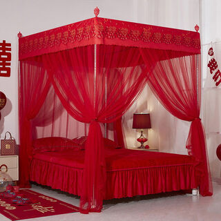 Yusenyi wedding mosquito net 18m bed wedding room with blackout bed curtain closed door encrypted thickening wedding home floor-standing wedding cloth top mosquito net + bracket 1 point 5 width 2 point 0 length 2 point 0 meter high