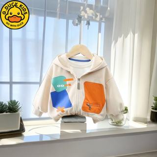 G.duckkids boys' jacket spring pure cotton baby children's spring and autumn style children's style jacket girls' top trendy e300 rice white cartoon jacket 120 (under 120 cm)