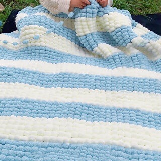 He jiagong ball thread knitted blanket large ball thread blanket knitted cushion blanket diy material package time hook soft and skin-friendly aqua blue + milky white + ring needle + video tutorial 50cm*50cm 4 pieces approximately 50cm can be knitted commonly used cushions/baby blankets