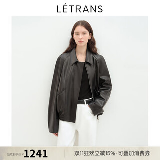 Letrans yuanyi fashionable sliced lapel sheepskin leather jacket women's 2025 new spring short jacket black l