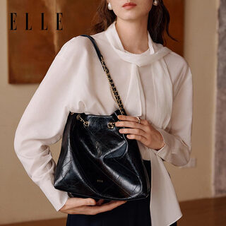 Elle women's bag new chain diamond bucket bag shopping bag handbag large capacity shoulder bag gift 27725 black