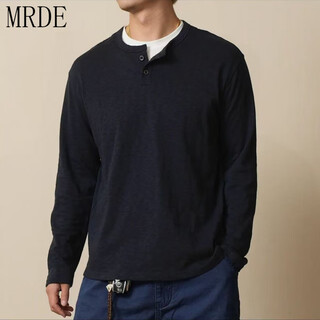 Mr.detzonjvn design sense henry fake two-piece long-sleeved t-shirt men's autumn bottoming shirt casual versatile top t navy blue quality in stock m 90-110