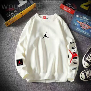 Nba vibe resistant nike round neck sweatshirt for men and women, casual party aj flying man long-sleeved hooded top trendy brand shirt white without velvet 2xl